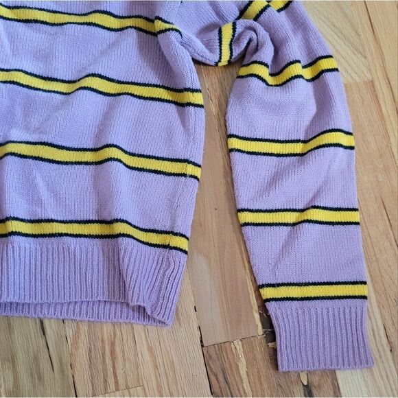 Purple Yellow Striped Crop Sweater Crew Small - Picture 3 of 5